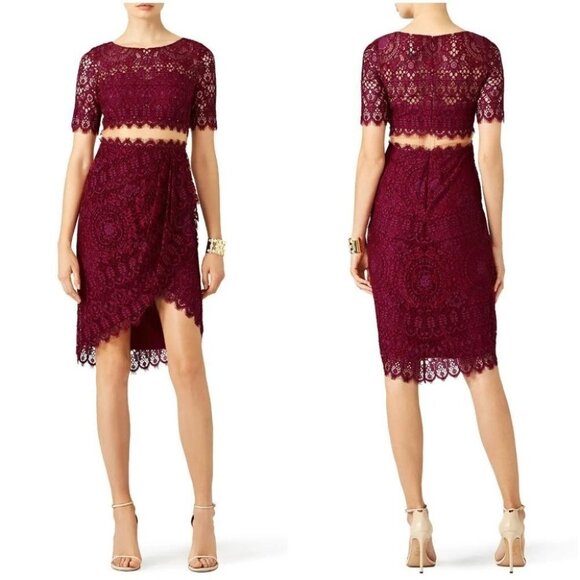 Marchesa Notte Deep Red Lace Sheer Dress $795 - Picture 1 of 12